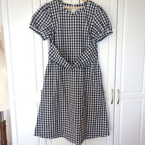 Sweet Salt Navy Blue Gingham Midi Puff Sleeve Modest Dress Size 12